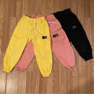 Girl’s Cargo Joggers-3 Pairs- Yellow, Pink, Black: Size 130 or 6/7